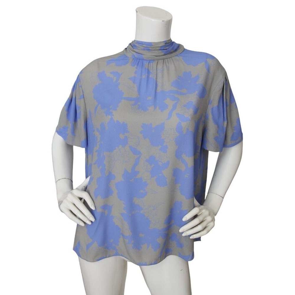 Careste NWT Floral Print Mock Tie Neck Short Sleeve Blouse Top 16